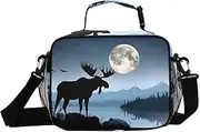 Retro Moose Silhouette Insulated Lunch Box for Women Men - Ideal for Work, Picnics - Includes Adjustable Shoulder Strap