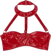 [Generic] Sexy Costume Lingerie High Gloss Leather Sexy Halter Neck Bra Leather Bra Adjustable Strap Underwear Nightgowns for Women Soft Sexy Under 10