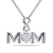Composite Natural Diamond Accent Infinity Heart "MOM" Pendant in Sterling Silver