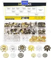 Mardatt 2100PCS 12 Styles Metal Bead Caps Assortment Set, 7/9/10/14mm Hollow Flower Spacer Bead End Caps Jewelry Finding Making Supplies for DIY Earring Pendant (Bronze/Gold/Silver)