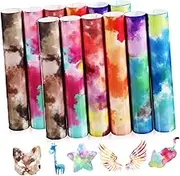 Hohopeti 12pcs Tie Dye Infusible Transfer Sheets Vibrant Watercolor Vinyl for Crafts Heat Transfer Designs Easy Application for Fashion Home Decor