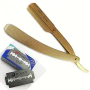Barber Straight Edge Razor Shavette Swing Lock Folding Gold Full Steel +10Blades