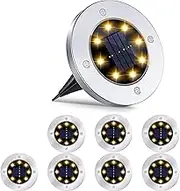 8 Packs 8 LED Solar Ground Disc Lights Outdoor Waterproof In ground Solar Lights for Outside Solar Garden Lights Solar Landscape Lights for Garden Outdoor Patio Pathway Walkway Decor (White)