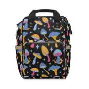Multifunctional Diaper Backpack, Baby Travel Bag, Groovy Mushroom Design