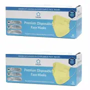 100pcs Litepak Yellow Disposable 3Ply Face Mask SOFT Earloop Premium Mouth Cover