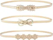 [Generic] 3 Pieces Women Elastic Waist Metal Chain Stretch Metal Dress Belt Skinny Gold Waistband for Women