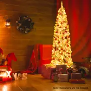 CostwayPre Lit Snowy Slim Snow Flocked Christmas Tree for Home Decoration