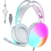 AULA S505 USB Wired Gaming Headset with Microphone, RGB, Soft Memory Earmuffs, Computer Headphone for PC, Laptop, Pink