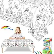 Spring Flower Butterfly Colouring Table Cloths for Kids,Party Tablecloth Colouring Poster with 18 Paint Pen,47x71inch Colour In Table Cloth Drawing Paper Roll Table Cover Colouring Sheet for Kids