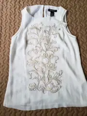 WHBM Embroidered Floral Chiffon Sleeveless White Tank Top Blouse Size XS NWT