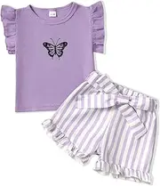 [NZRVAWS] Girl Clothes Toddler Girl Summer Outfit Heart Tank Top+Pink Shorts 2 Piece Clothing for Girl 1 2 3 4 5 6 7 T