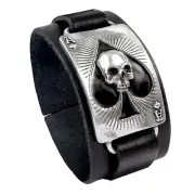 ALCHEMY ACE OF DEAD SPADES LEATHER WRIST STRAP Pewter Cuff Bracelet Motorhead