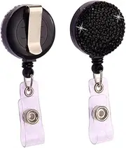 OHPHCALL 2 Pack Rhinestone Abs Retractable Card Badge Holder for Office Badges Keychain Card Holders