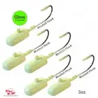 Qty 5 Fishing 3oz Bullet Jig Head 8/0 MUSTAD Hook 32786 Nickel 2x strong GLOW