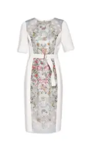 Ted Baker Dorn Patchwork Body-con Sleeve Dress Size 3 USA 8 Pale Blue