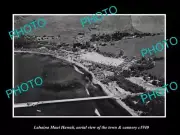 OLD POSTCARD SIZE PHOTO LAHAINA MAUI HAWAII, AERIAL VIEW OF THE TOWN c1940