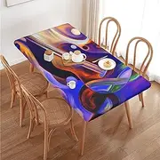 Abstract Art Music Note Guitar Rectangular Tablecloth Table Cover for 4 Foot Tables, Waterproof Fitted Elastic Edged Table Cloth for Indoor Outdoor Party Wedding Picnic Patio, 4 Ft/48x30 inch