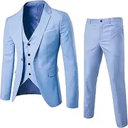 [Aosufei] Men’S Slim Fit Suit Tuxedo Set One Button 3-Piece Blazer Dress Business Wedding Party Jacket Vest & Pant
