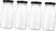 Amosfun 4pcs Glass Milk Bottles with Caps Milk Jugs for Refrigerator and Practical Glass Containers and Juice Storage