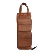 Leather Drumstick Bag Floor Tom Hooks Holds 10-12 Pairs Drum Sticks Mallets B...