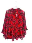 NWT Cato Plaid Flutter Long Sleeve Mock Neck Blouse Top Red Holiday 18-20