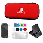 Switch2 Case Set Crystal Shell Protector Stand Tempered Glass Flim Accessories easy Installation Anti-Scratch Touch Sensitive Christmas Gift COL Red