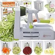 Brieftons 7-Blade Vegetable Spiralizer: Strongest-Heaviest Spiral Slicer, Best Veggie Pasta Spaghetti Maker for Low Carb/Paleo/Gluten-Free Meals, with Container, Lid, Blade Caddy & 4 Recipe Ebooks