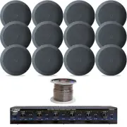Pyle 5.25" 150W 2Way In-Ceiling Black Speakers,6 Channel Speaker Selector, Wire
