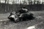 WW II Usa Photo -- Knock Out Sherman Tank