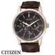 CITIZEN 星辰錶 光動能玫瑰金三眼咖啡皮帶錶 星期日期顯示 42mm 公司貨 BU2013-08E