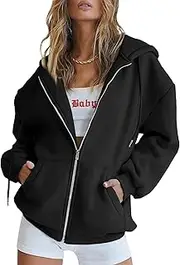 [Generic] Womens Zip Up Hoodies Long Sleeve Sweatshirts Fall Outfits Oversized Sweaters Casual Fashion Jackets, Black, Small