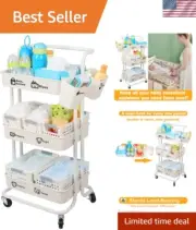 Baby Diaper Caddy Organizer Cart Movable, 3-Tier Sturdy Newborn Nursery Essen...
