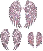 GOMAKERER 3 Pairs Wing Sequin Cloth Patches, 3 Sizes Fuchsia Angel Wing Appliques Glitter Sewing Costume Decoration Embroidered Motif for DIY Clothes