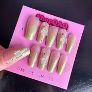 Mint Mambo Hand-Painted Gradient Press-On Nails - High-End, Elegant Gel Nail Art, Removable & Reusable
