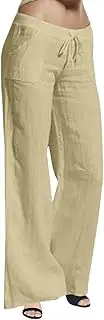 [Generic] Women's Straight Leg Casual Pants Drawstring Elastic Waist Baggy Trousers High Waisted Lightweight Pant