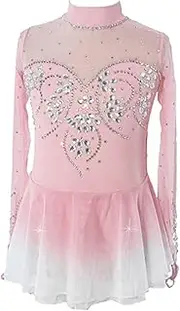 [Zagitova] Figure Skating Dress for Girls, Sparkling Rhinestones Long Sleeves Ice Skating Dress for Winter Sports