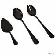 Elyon Tableware 3 Piece Reflective Black Colored Serving Set Salad Servers