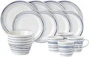 [Royal Doulton] Dinner Set, Stoneware, Designed to Mix & Match, 1815 Pacific Dinnerware Set, Blue Lines, 16 Piece Set