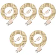 5 Pack 2m Long Data Transfer Charger Charging Micro USB Cable Cord for Android Phone Device Tablet Bulk Braided Gold Nylon