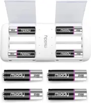 AA Lithium Rechargeable Batteries 8-Pack with Fast Charger, 2500mWh