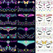 8 Sheets Face tatoos Glow in The Dark Face stickers and Luminous Stickers Tattoo for Party Makeup (F09-16)