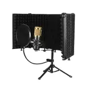 Microphone Isolation Shield 5 Panels Pop Filter Tripod Stand