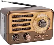 Atelierate Portable Retro Radio Vintage Bluetooth Speaker FM/AM Radio Receiver with LED Flashlight, Supports TF Card, USB, AUX Play