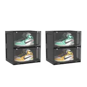 SOGA 2X 2 Tier Black Portable Shoe Organiser Sneaker Footwear Folding Plastic Bin Stackable Storage Box with Magnetic Door
