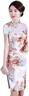 [Generic] Women's Traditional Cheongsam Long Dress Traditional Pattern Mandarin Collar Side Split Chinese New Year Party Costume