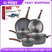 8PCS Non-Stick Frying Pan Cookware Set Frypan Saucepan Pot Cooking Clevinger