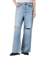 Allsaints Blake Fray High Rise Wide Leg Jeans in Light Indigo