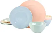 Gibson Home Brist Melamine Plastic Dinnerware Set, Service for Four (12pcs), Pastels
