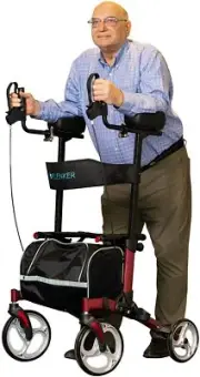2025 ELENKER Upright Walker Stand Up Folding Rollator Mobility Red