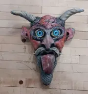 Krampus Wall Mask – Cursed Horned Gothic Decor, 10" Hanging
